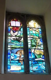 Stained glass windows in St Leonard's in Thorpe.
