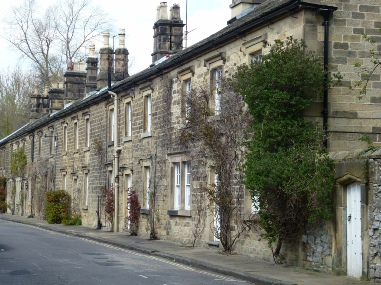 Row of terraced stone houses in Bakewell.  