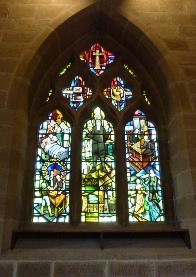 Staine glass window in Eyam Church.